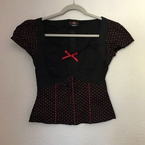Womens S Black/Red Gothic Polk-a-dot Blouse